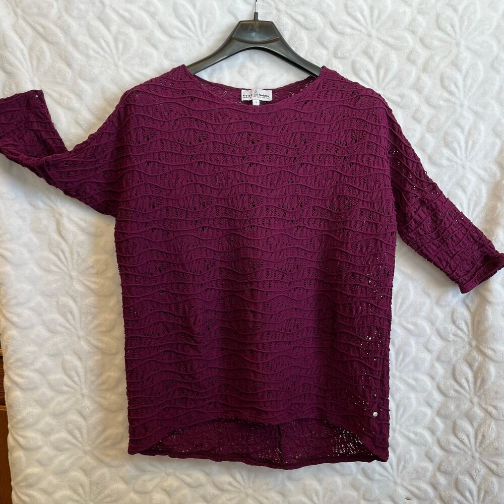 Neon Buddha maroon crew neck ribbed stretch sweater size L preowned excellent